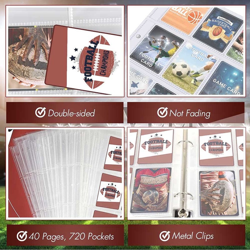Kitoyz 720 Pockets Football Card Binder with Sleeves fit for Baseball Cards  Trading Cards Album Cards Holder Protectors Set Fit for Game Card  Sports  Football Card - Image 4